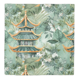 Watercolor Asian Pagoda in Verdant Landscape (6) Duvet Cover