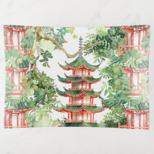 Watercolor Asian Pagoda in Verdant Landscape (9) Trinket Tray