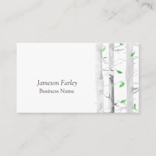 Watercolor Aspen Birch Trees Business Card (Front)
