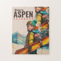 Watercolor Aspen Colorado mountain Vintage Girl