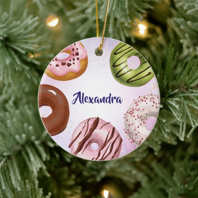 Watercolor Assorted Donut Ceramic Ornament (Tree)