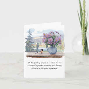 Watercolor Asters and Chickadee Quote Note Card