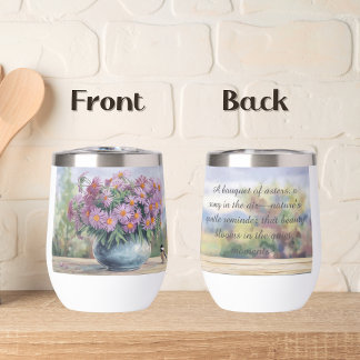 Watercolor Asters and Chickadee Quote Water Bottle