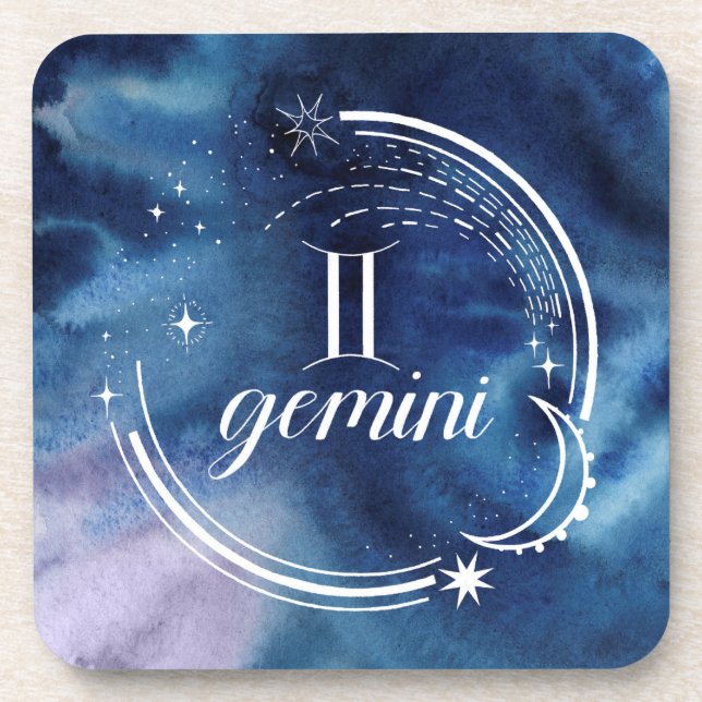 Watercolor Astrology - Gemini Beverage Coaster (Front)