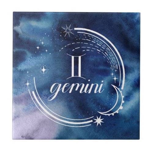 Watercolor Astrology _ Gemini Ceramic Tile