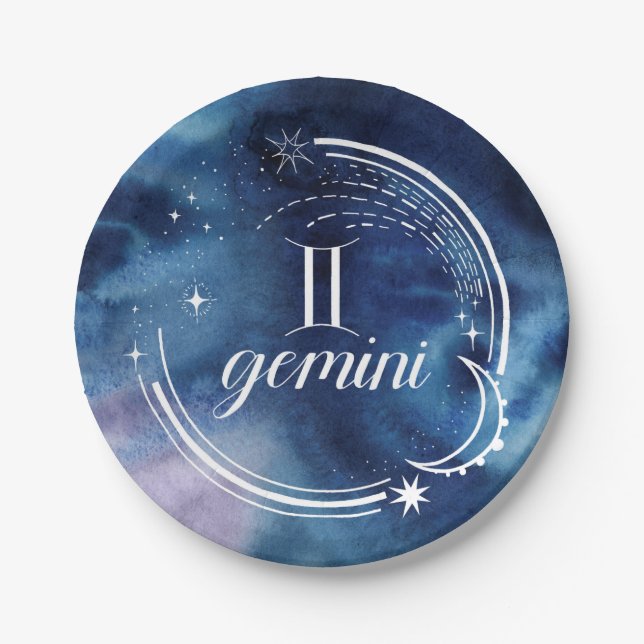 Watercolor Astrology - Gemini Paper Plates (Front)