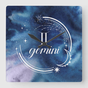 Watercolor Astrology - Gemini Square Wall Clock