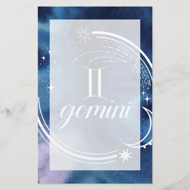 Watercolor Astrology - Gemini Stationery (Front)