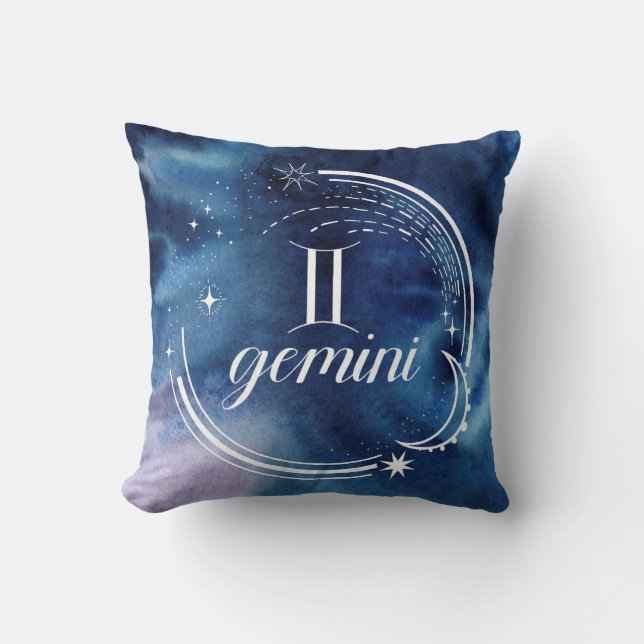 Watercolor Astrology - Gemini Throw Pillow (Front)