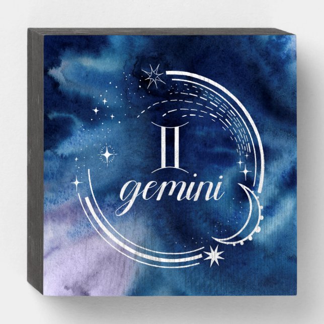 Watercolor Astrology - Gemini Wooden Box Sign (Front Horizontal)