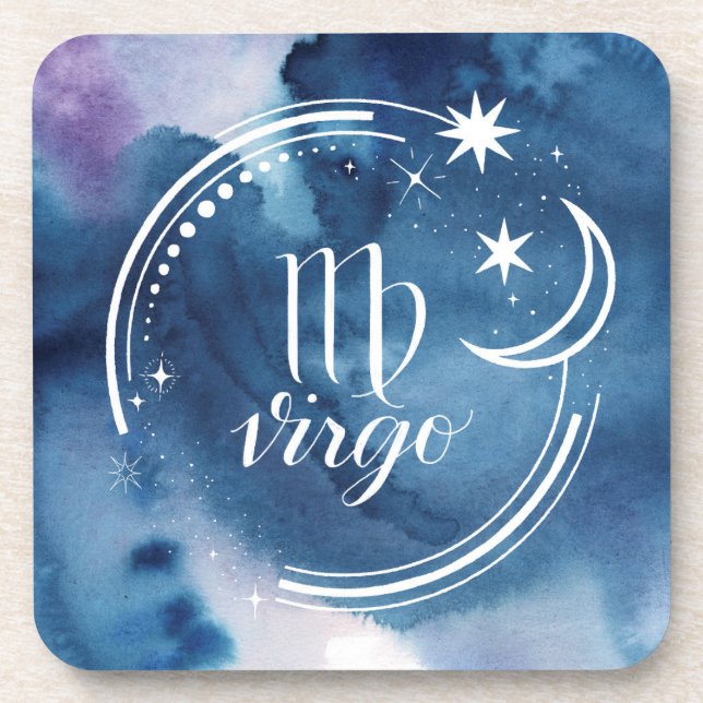 Watercolor Astrology - Virgo Beverage Coaster (Front)