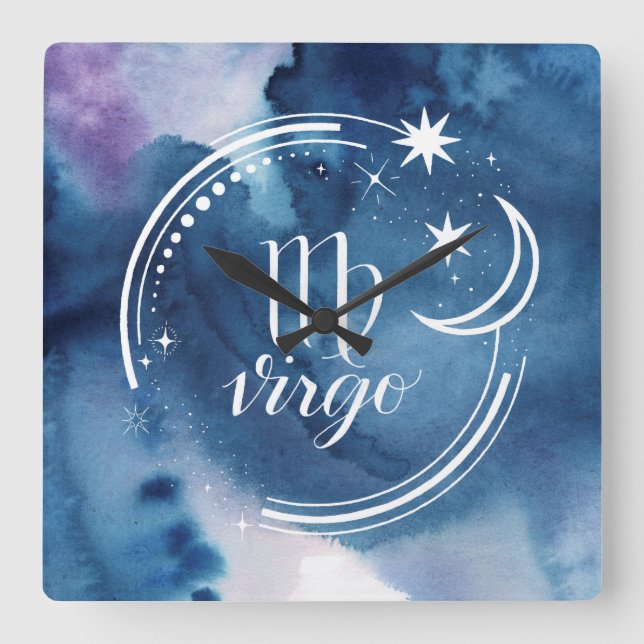 Watercolor Astrology - Virgo Square Wall Clock (Front)