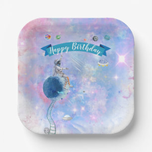 Watercolor Astronaut And Space Paper Plates