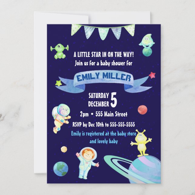 Watercolor Astronaut Space Baby Shower Invitation (Front)