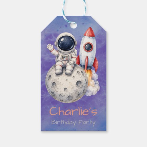 Watercolor Astronaut Space Birthday Party  Gift Tags