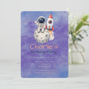 Watercolor Astronaut Space Birthday Party Invitation