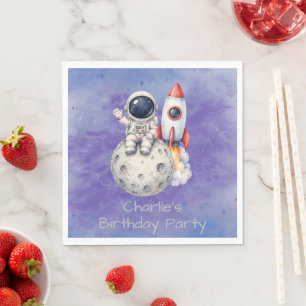 Watercolor Astronaut Space Birthday Party Napkins