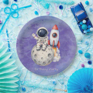 Watercolor Astronaut Space Birthday Party Paper Plates