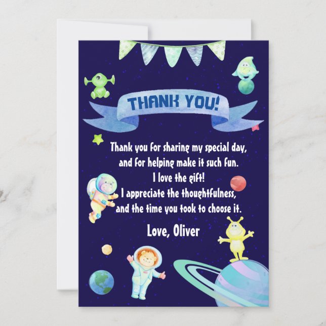 Watercolor Astronaut Space Thank You Card (Front)