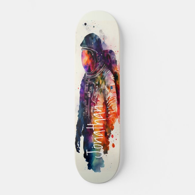  Watercolor Astronaut theme Skateboard (Front)
