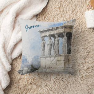 Watercolor Athens Greece Throw Pillow – Ancient 