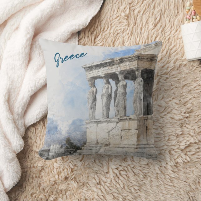 Watercolor Athens Greece Throw Pillow – Ancient  (Blanket)