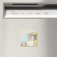 Watercolor Athens Magnet – Greek Ruins Souvenir