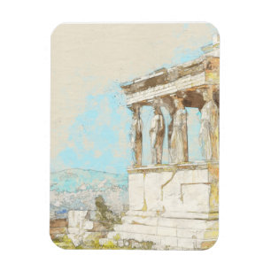 Watercolor Athens Magnet – Greek Ruins Souvenir