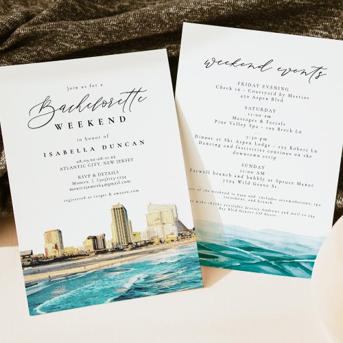 Watercolor Atlantic City New Jersey Skyline Invitation