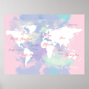 watercolor atlas . map of the world geographic poster