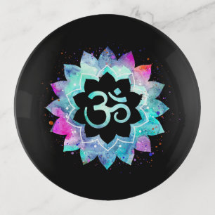 *~* Watercolor Aum Om Turquoise Blue Magenta Black Trinket Tray