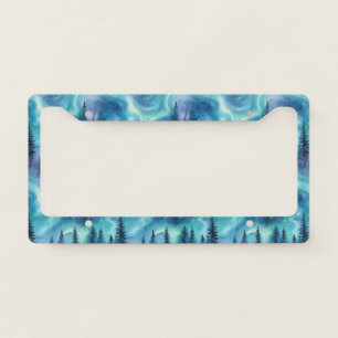 Watercolor Aurora Borealis Forest (1) License Plate Frame