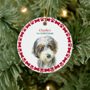 Watercolor Aussie Doodle Personalized Christmas Ceramic Ornament