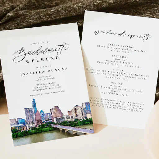 Watercolor Austin, Texas City Skyline Destination Invitation
