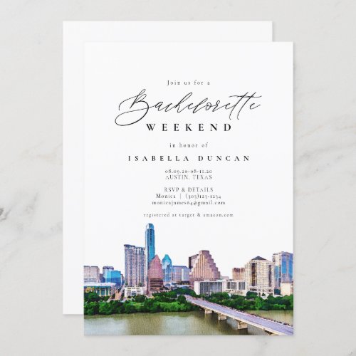 Watercolor Austin Texas City Skyline Destination Invitation