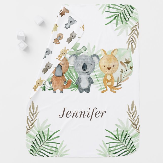 Watercolor australian animals baby blanket (In Situ)