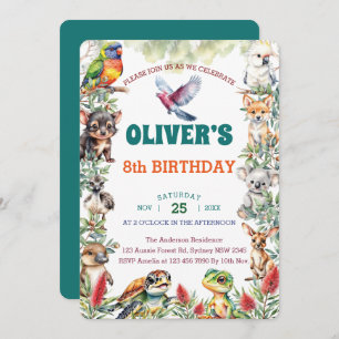 Watercolor Australian Baby Animals Birthday Party Invitation