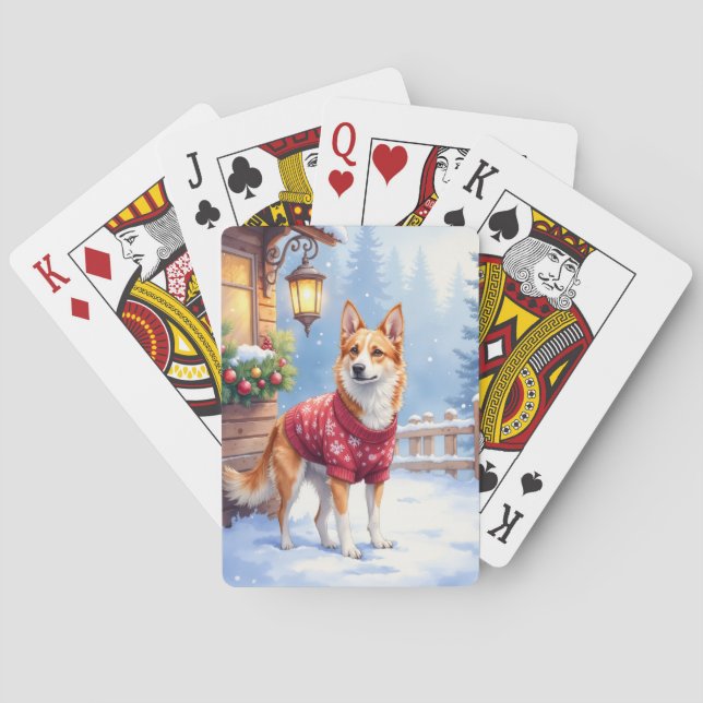 Watercolor Australian Cattle Dog Rustic Garland Poker Cards (Back)
