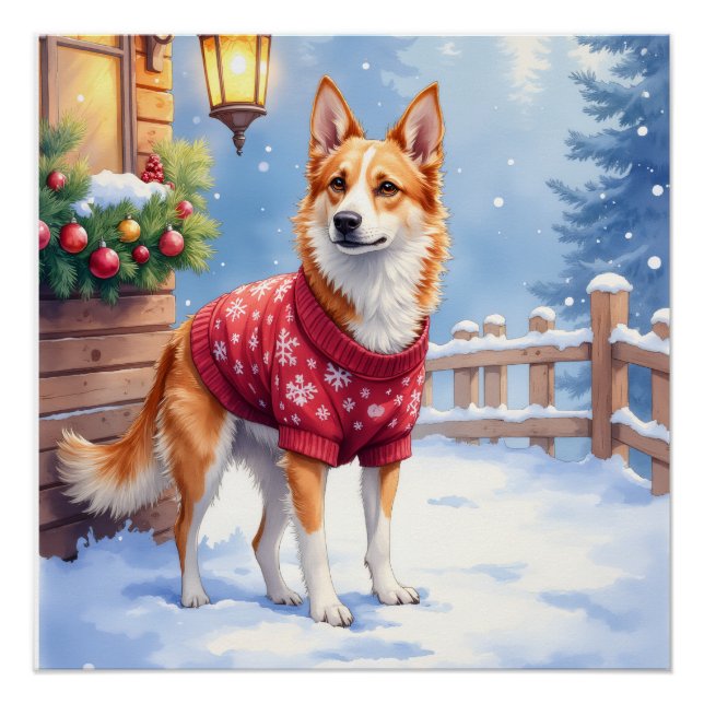 Watercolor Australian Cattle Dog Rustic Garland Poster (Front)