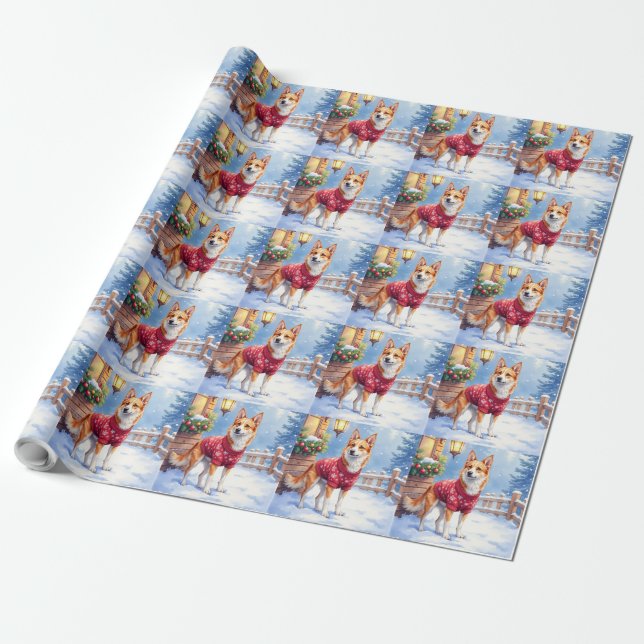 Watercolor Australian Cattle Dog Rustic Garland Wrapping Paper (Unrolled)