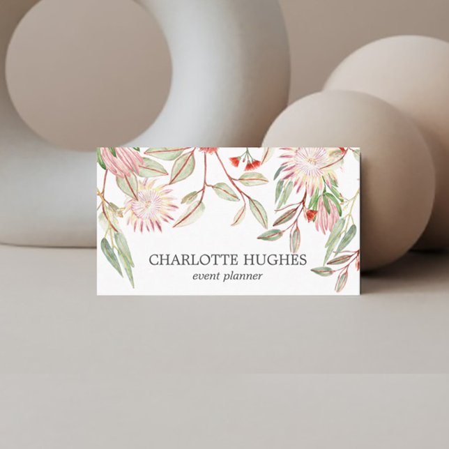 Watercolor Australian Flowers Blush Pink & Gray Business Card (Creator Uploaded)