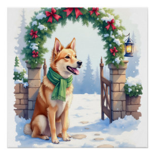 Watercolor Australian Kelpie Countryside Gate Poster