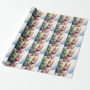 Watercolor Australian Shepherd Glowing Christmas Wrapping Paper
