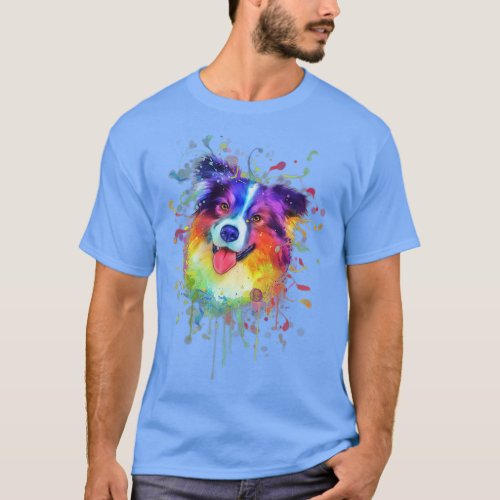 Watercolor Australian Shepherd Lover Gift Him Her  T_Shirt
