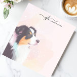 Watercolor Australian Shepherd Personalized Notepad<br><div class="desc">This personalized notepad features a beautiful watercolor Australian Shepherd portrait set against a soft pastel background. The elegant and artistic design is perfect for dog lovers,  pet owners,  and Australian Shepherd enthusiasts. Customize the text at the top for a unique touch,  making it ideal for journaling,  note-taking,  or gifting.</div>