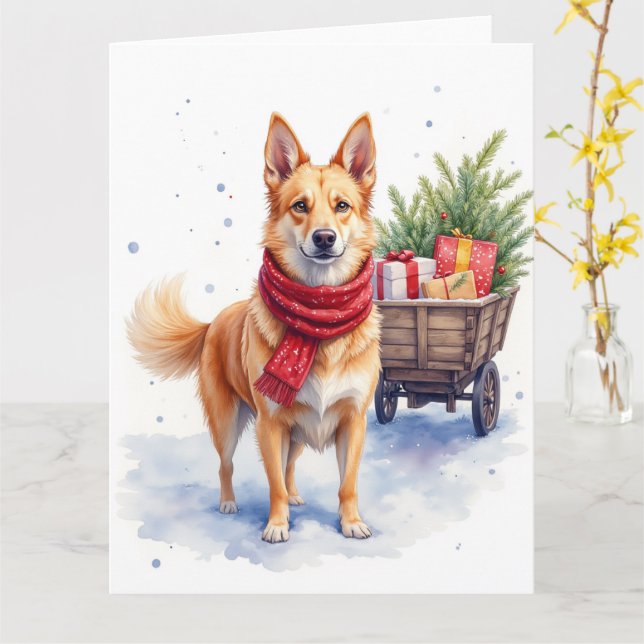 Watercolor Australian Stumpy Tail Cattle Dog Card (Yellow Flower)
