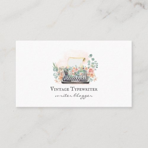 Watercolor Author Blogger Typewriter Business Card