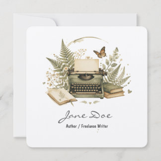 Watercolor Author Flat Card with QR Code Botanical