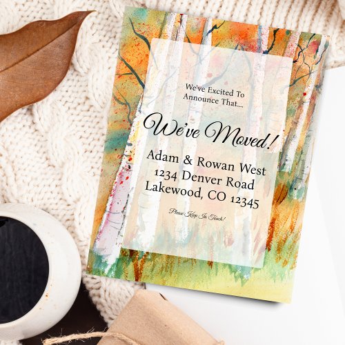 Watercolor Autumn Aspen Trees New Address Announcement Postcard