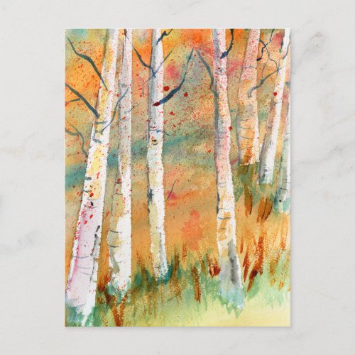 Watercolor Autumn Aspen Trees Postcard